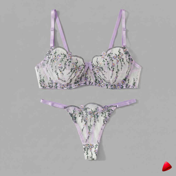 Ensemble Lingerie Travesti Violet Floral - vue 2