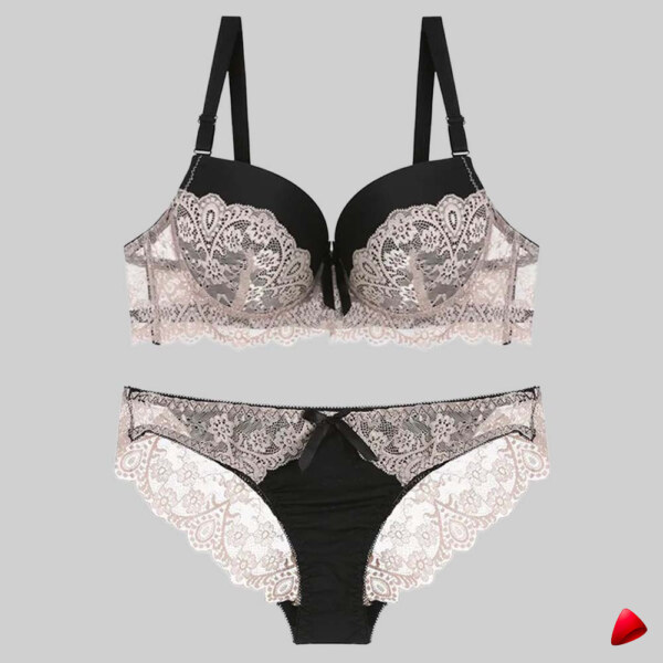 Ensemble Dentelle Travesti Push-Up Noir - vue 2
