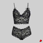 Ensemble Dentelle Fleurie Travesti Noir - vue 3