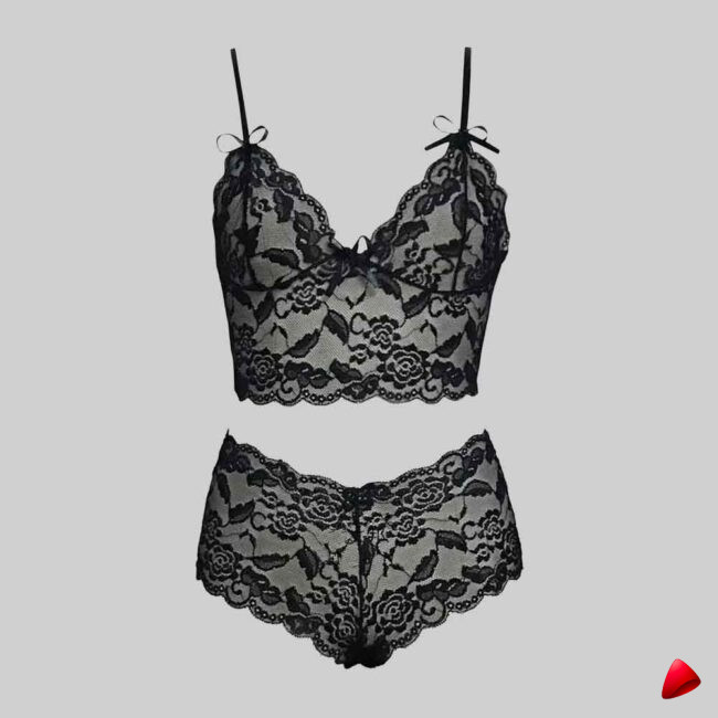 Ensemble Dentelle Fleurie Travesti Noir - vue 3