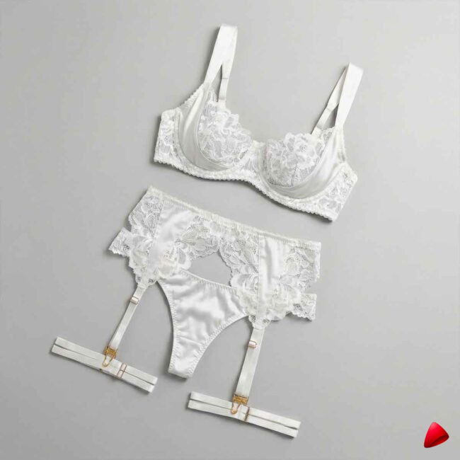 Ensemble Lingerie Travesti Blanc Satine - vue 2
