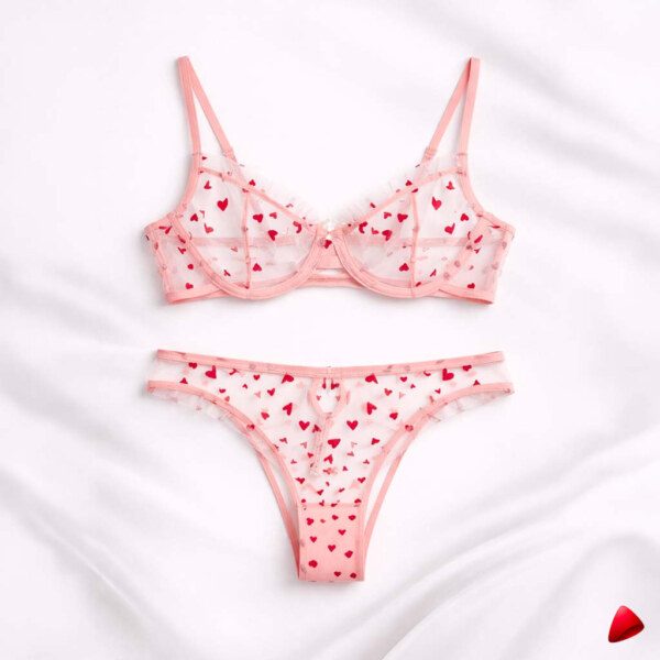 Ensemble Lingerie Travesti Cœur Rose - vue 2
