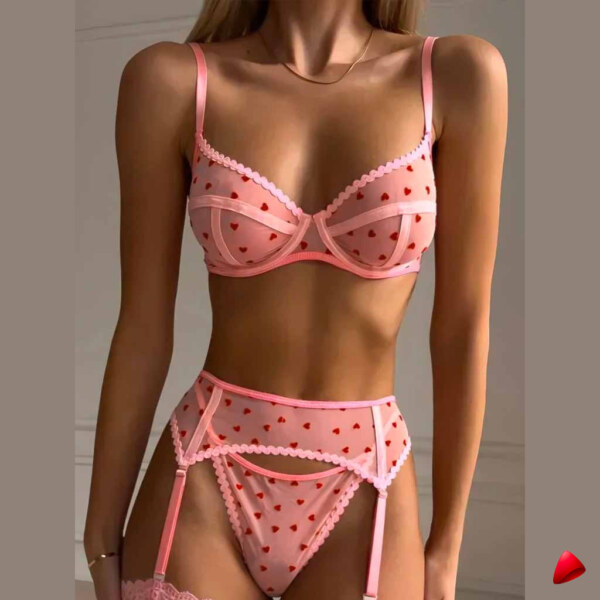 Ensemble Lingerie Travesti Cœur Rose - photo principale travesti & crossdresser