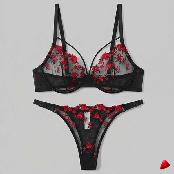 Ensemble Lingerie Travesti Rose Transparent - vue 2