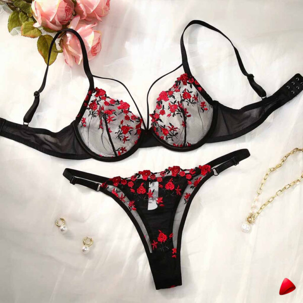 Ensemble Lingerie Travesti Rose Transparent - photo principale travesti & crossdresser