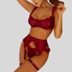 Ensemble Lingerie Éclat Rouge – Satin et Dentelle Envoûtante