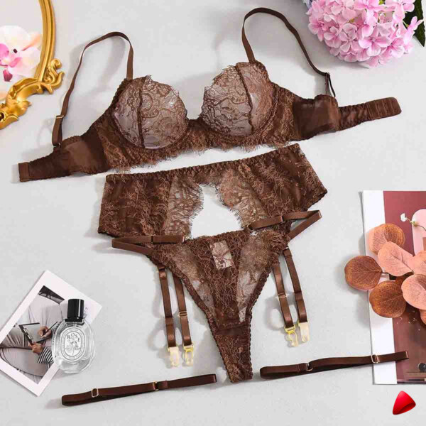Ensemble Dentelle Travesti Cafe et Rouge - vue 2