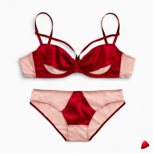 Ensemble Satin Dentelle Travesti Noir Rouge - vue 2