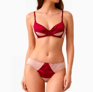 Ensemble Lingerie Élégance – Satin et Dentelle Noire/Rouge