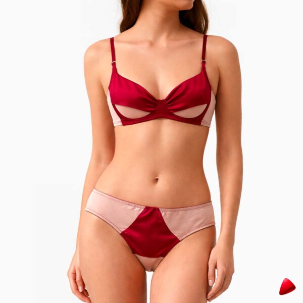 Ensemble Satin Dentelle Travesti Noir Rouge - photo principale travesti & crossdresser