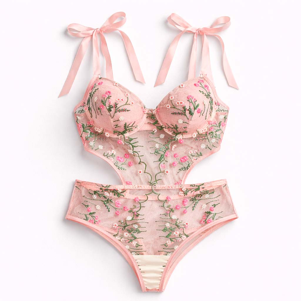 Ensemble Lingerie Émeraude – Élégance Florale et Transparente – Image 2