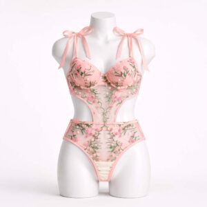 Ensemble Lingerie Émeraude – Élégance Florale et Transparente