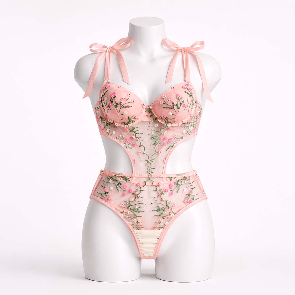 Ensemble Lingerie Émeraude – Élégance Florale et Transparente