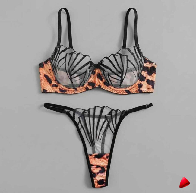 Ensemble Lingerie Travesti Léopard Romantique - vue 2
