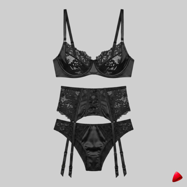 Ensemble Lingerie Travesti Dentelle Noire - vue 2