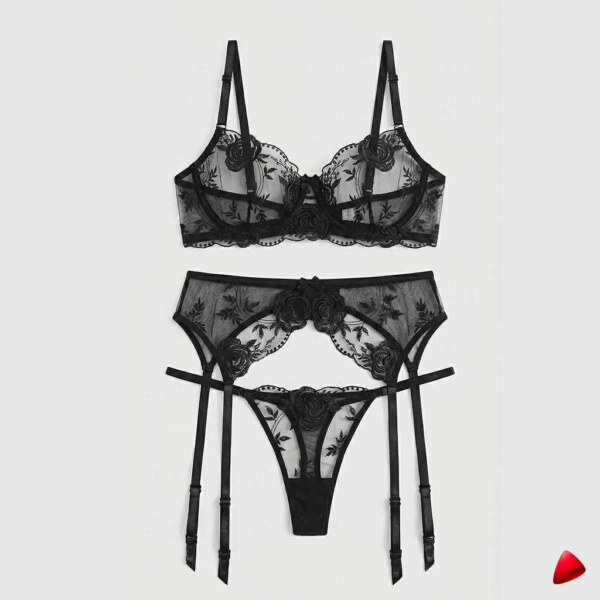 Ensemble Dentelle Travesti Noir Eclat - vue 2