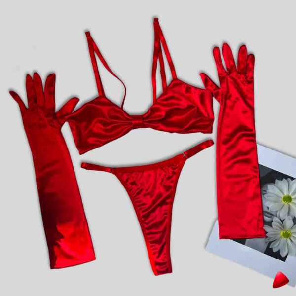 Ensemble Lingerie Travesti Rouge Satin - vue 2