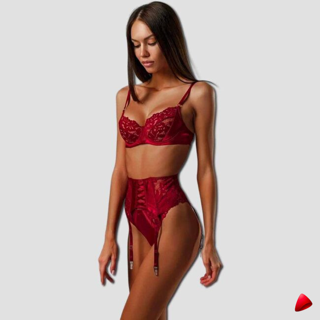 Ensemble Lingerie Travesti Rouge Transparent - photo principale travesti & crossdresser