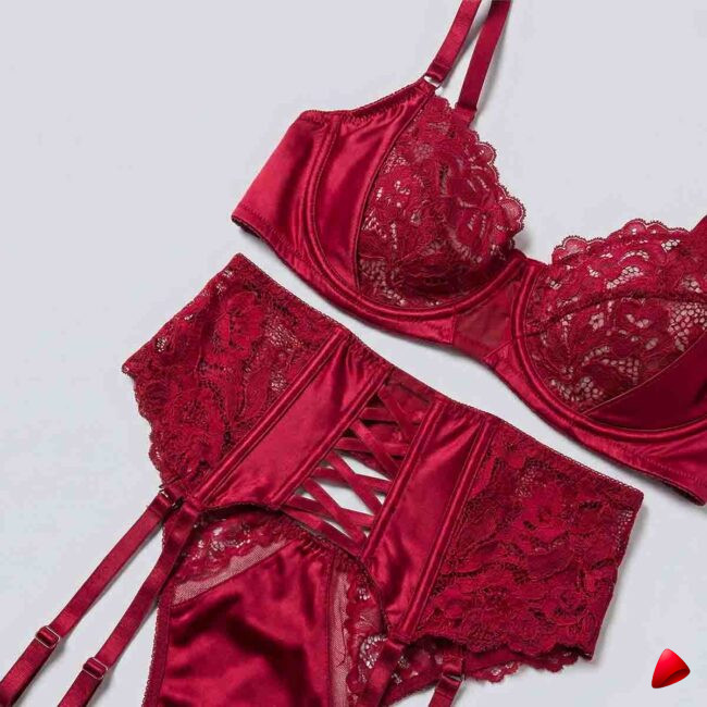 Ensemble Lingerie Travesti Rouge Transparent - vue 3