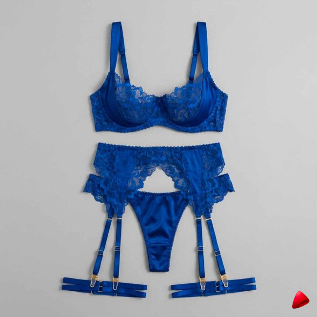 Ensemble Satin Travesti Bleu - vue 2