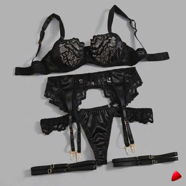 Ensemble Satin Travesti Noir - vue 2