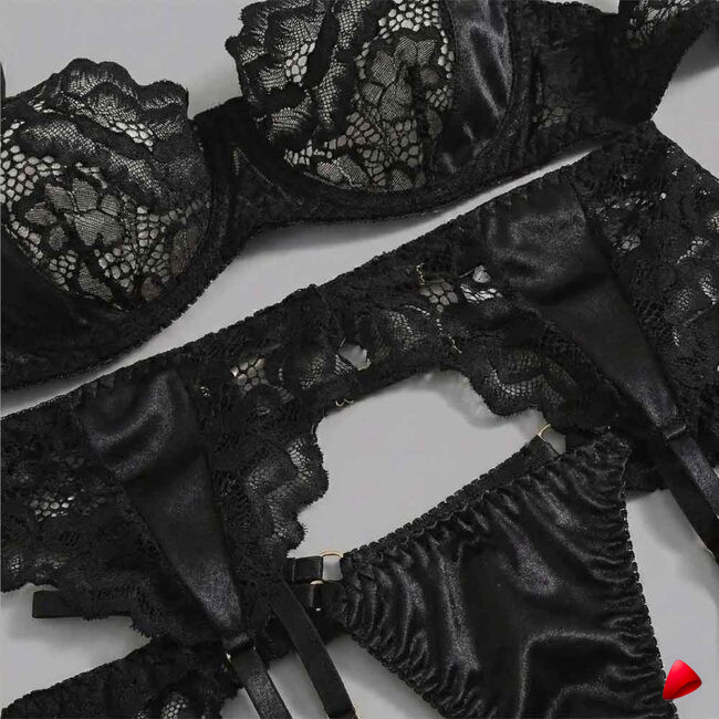 Ensemble Satin Travesti Noir - vue 3
