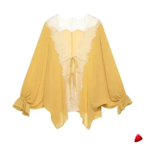Blouse bohème travesti translucide moutarde, vue 2, conçue pour morphologie homme féminisé