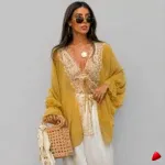Blouse bohème travesti translucide moutarde, image principale, mousseline aérienne