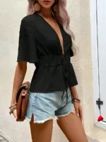 Blouse Drawstring Travesti blouse drawstring col v, vue 5