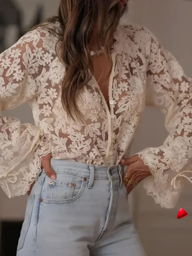 Blouse Hollow Out Travesti blouse hollow out dentelle, vue 2
