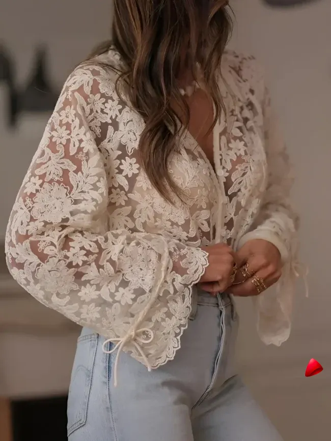 Blouse Hollow Out Travesti blouse hollow out dentelle, vue 3
