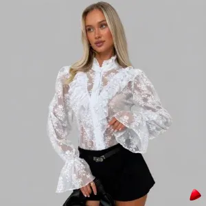 Blouse Sheer Travesti blouse sheer dentelle, image principale, conçue pour morphologie homme féminisé
