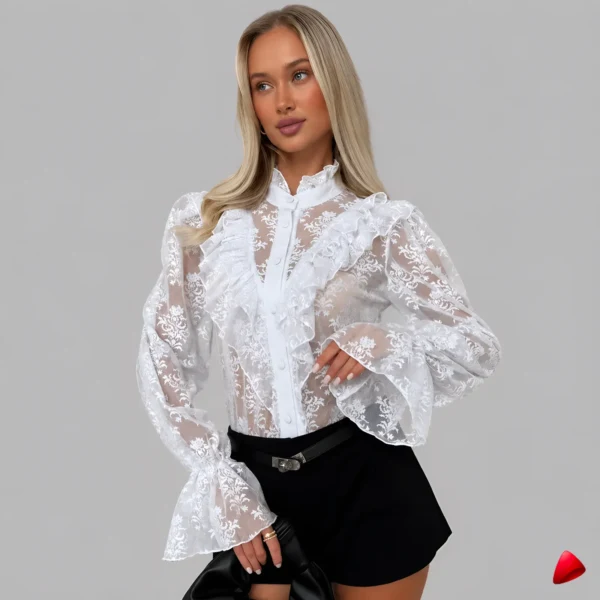 Blouse Sheer Travesti blouse sheer dentelle, image principale, conçue pour morphologie homme féminisé