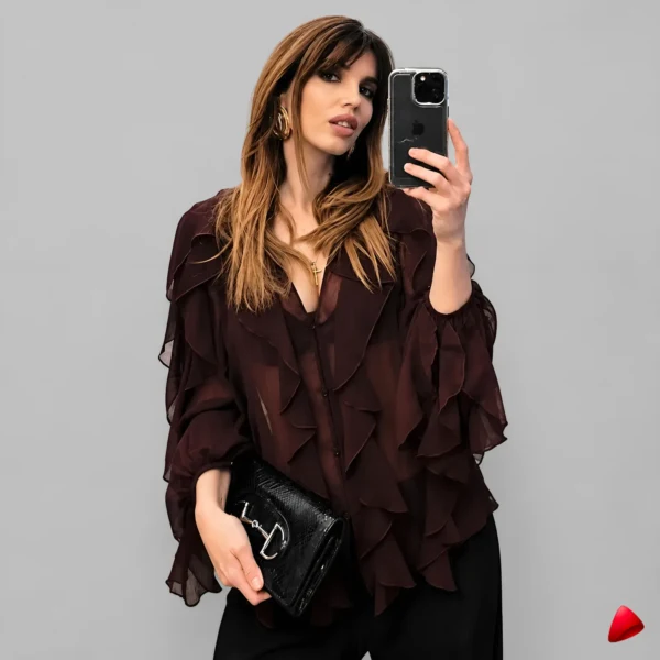Blouse Translucide Travesti blouse translucide ruffles, image principale, conçue pour morphologie homme féminisé