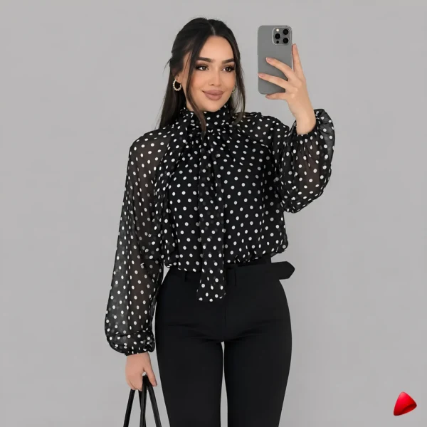 Blouse Polka Dot Travesti blouse polka dot vintage, image principale, conçue pour morphologie homme féminisé