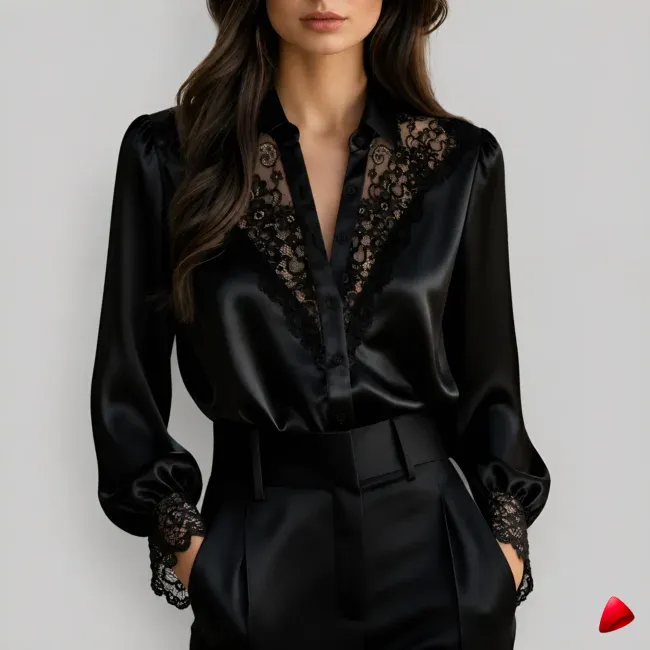 Blouse Satin Travesti blouse satin dentelle, image principale, conçue pour morphologie homme féminisé