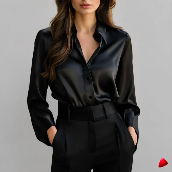 Chemise Satin Travesti chemise satin manches longues, image principale, conçue pour morphologie homme féminisé