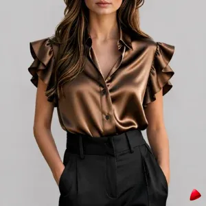 Blouse Ruffle Travesti blouse ruffle satin, image principale, conçue pour morphologie homme féminisé