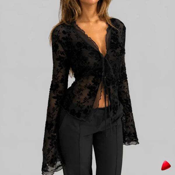 Cardigan Dentelle Travesti cardigan dentelle mesh, image principale, conçue pour morphologie homme féminisé