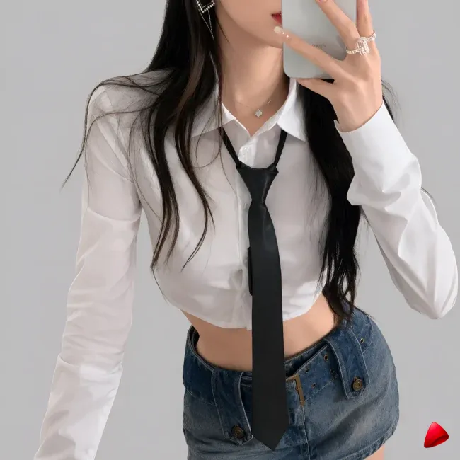 Chemise Cropped Travesti chemise cropped cravate, image principale, conçue pour morphologie homme féminisé