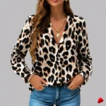 Chemise Satin Léopard Travesti chemise satin léopard, image principale, conçue pour morphologie homme féminisé