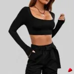 Crop Top Col Carré Travesti crop top y2k col carré, image principale, conçue pour morphologie homme féminisé