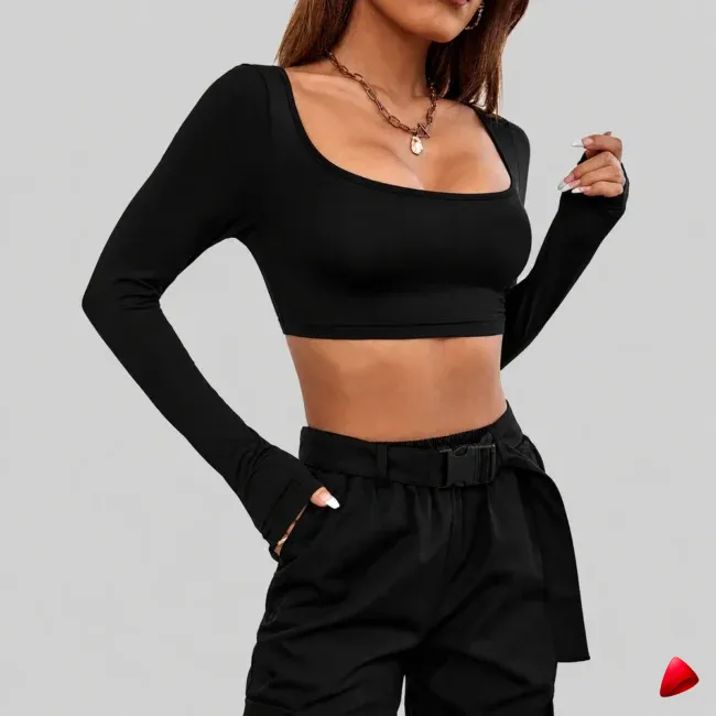 Crop Top Col Carré Travesti crop top y2k col carré, image principale, conçue pour morphologie homme féminisé