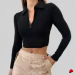 Crop Top Zip Col Travesti crop top zip col, image principale, conçue pour morphologie homme féminisé