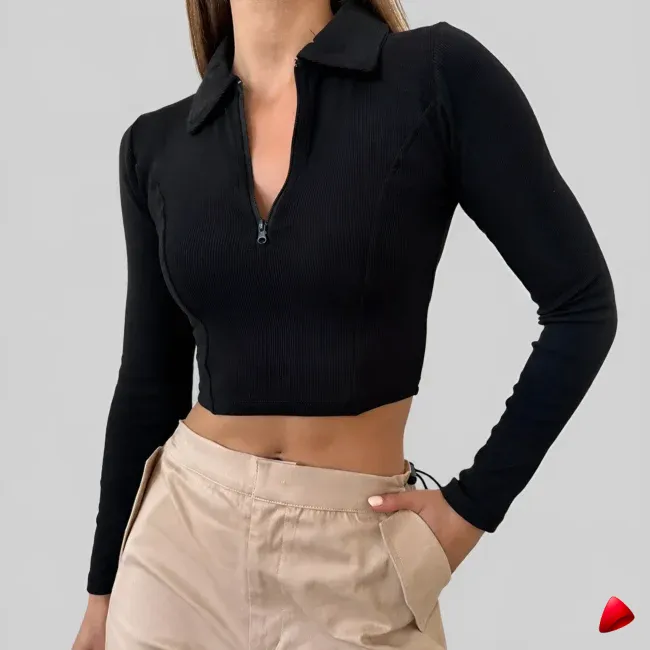 Crop Top Zip Col Travesti crop top zip col, image principale, conçue pour morphologie homme féminisé
