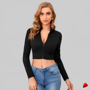 Crop Top Zip Travesti crop top zip, image principale, conçue pour morphologie homme féminisé