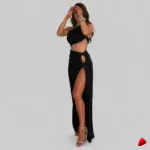 Ensemble Jupe Fendue Travesti ensemble crop jupe fendue, image principale, conçue pour morphologie homme féminisé