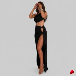Ensemble Jupe Fendue Travesti ensemble crop jupe fendue, image principale, conçue pour morphologie homme féminisé