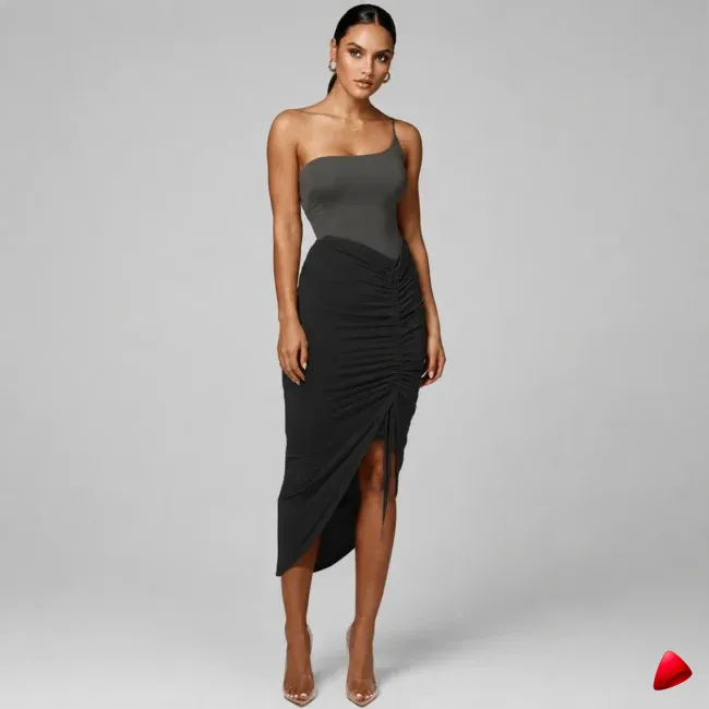 Jupe Asymétrique Travesti jupe asymétrique drapée, image principale, conçue pour morphologie homme féminisé