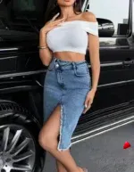 Jupe Jean Travesti jupe jean fente, vue 2